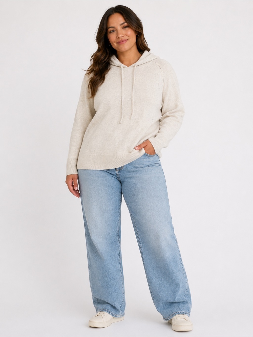 Banana Republic Merino Wool Cashmere Blend Knit Ivory Hooded Sweater Women's XL